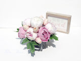 Pink Peony Arrangement, Artificial Faux Centerpiece, Natural Touch Flowers in Glass Vase Home Decor