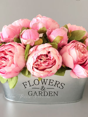 Pink Peonies Floral Arrangement, Artificial Faux Centerpiece