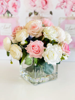 Light Pink & White Roses, Real Touch Flowers, Blush Peonies, Faux Flower Arrangement, Table Centerpiece, French Country Floral Home Decor