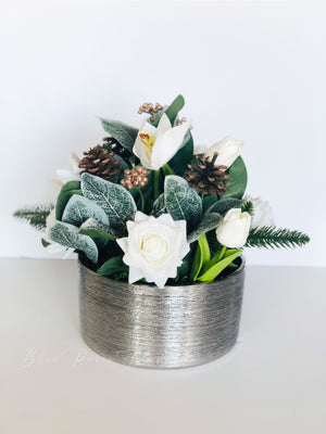 Christmas Artificial Flower Arrangement-Christmas Faux Centerpiece-Christmas Fake Flowers-Real Touch Flower Centerpiece-Christmas Gift-Decor
