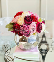 Pink, Red, Blush Pink Rose Arrangement Artificial Faux Centerpiece, Floral Decor, Silk Flower Arrangement, Faux Flowers in Silver vase