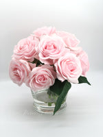 Light Pink Rose Arrangement Real Touch | French Country | Artificial Faux Forever Flowers in Glass Vase for Home Decor by Blue Paris Flowers