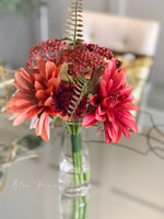 Thanksgiving Rusty Red Dahlias Floral, Artificial Faux Arrangement