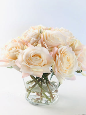 Blush Rose Real-Touch Arrangement in Glass Vase | Blue Paris