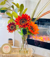 Mix Faux Flower Arrangement, Sunflowers and Greens in Vase, Floral Decor Silk Flower Centerpiece, Faux Artificial Flowers Silk Arrangement