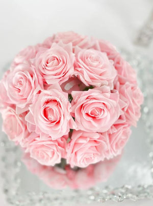 Real Touch Light Pink Roses Arrangement in Vase, French Country Artificial Flowers, Faux Floral Home Decor