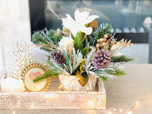 Christmas Artificial Flower Arrangement-Christmas Faux Centerpiece-Christmas Fake Flowers Centerpiece-Christmas Gift-Decor