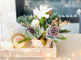 Christmas Artificial Flower Arrangement-Christmas Faux Centerpiece-Christmas Fake Flowers Centerpiece-Christmas Gift-Decor