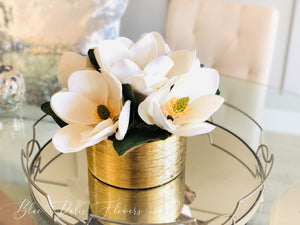 Luxurious White Magnolia Arrangement-Real Touch-Artificial Faux Centerpiece-Fake Flower Centerpiece-Home Decor