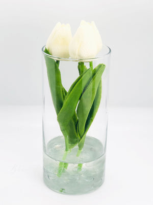White Tulips | Modern Arrangement | Real Touch | Artificial Faux Forever Flowers in Glass Vase for Home Decor by Blue Paris Flowers
