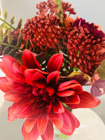Thanksgiving Rusty Red Dahlias Floral, Artificial Faux Arrangement