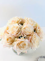 Blush Rose Arrangement | Real Touch | French Country | Artificial Faux Forever Flowers in Glass Vase for Home Decor by Blue Paris Flowers