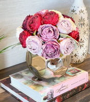 Pink, Red, Blush Pink Rose Arrangement Artificial Faux Centerpiece, Floral Decor, Silk Flower Arrangement, Faux Flowers in Silver vase