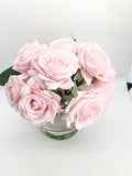 Light Pink Rose Arrangement Real Touch | French Country | Artificial Faux Forever Flowers in Glass Vase for Home Decor by Blue Paris Flowers