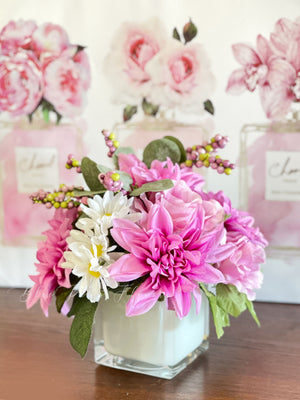Dahlia, Roses Daisies Arrangement, Faux Flowers in Vase, Floral Decor Centerpiece, Artificial Flowers Silk Floral Arrangement, Home Decor