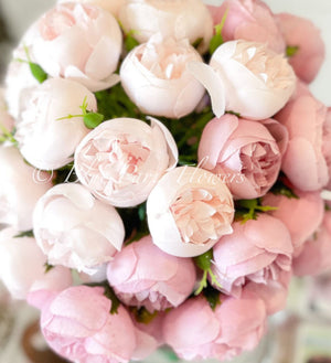 Light Pink Peonies, Centerpiece, Faux Flower Arrangement | French Country | Arrangement in Clear Glass Vase | Modern Style