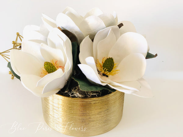 Luxurious White Magnolia Arrangement-Real Touch-Artificial Faux Centerpiece-Fake Flower Centerpiece-Home Decor