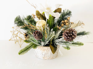Christmas Artificial Flower Arrangement-Christmas Faux Centerpiece-Christmas Fake Flowers Centerpiece-Christmas Gift-Decor