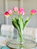 Blush Pink Tulips | Modern Arrangement Centerpiece| Real Touch | Artificial Faux Forever Flowers in Glass Vase | Faux Flowers in Vase