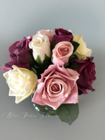 Pink and Burgundy White Arrangement Artificial Faux Flowers in Glass Vase