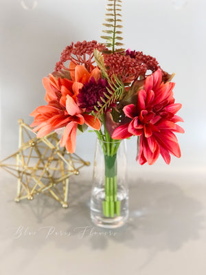 Thanksgiving Rusty Red Dahlias Floral, Artificial Faux Arrangement