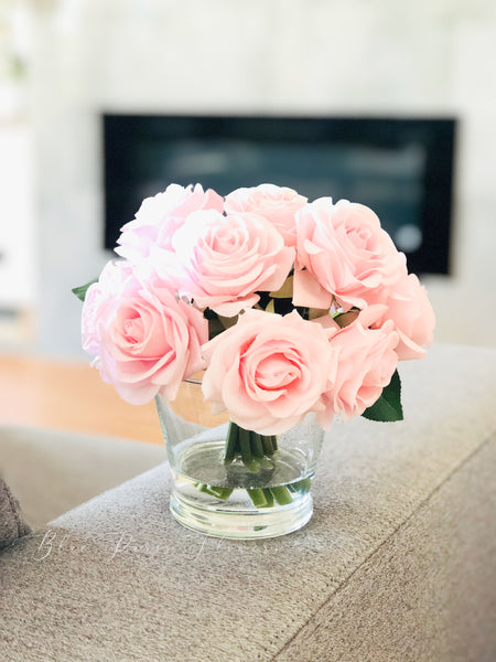 Light Pink Rose Arrangement Real Touch, French Country