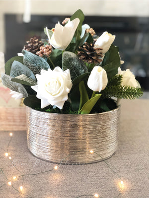 Christmas Artificial Flower Arrangement-Christmas Faux Centerpiece-Christmas Fake Flowers-Real Touch Flower Centerpiece-Christmas Gift-Decor