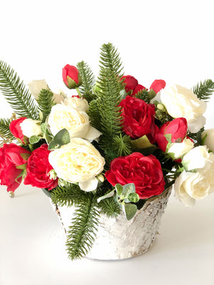 Christmas Artificial Flower Arrangement-Christmas Faux Centerpiece-Christmas Fake Flowers-Centerpiece-Christmas Gift-Decor