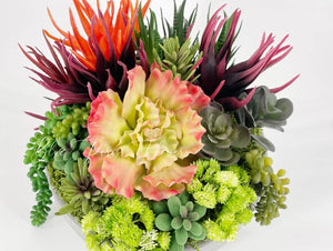 Succulents in Gray Modern Vase, Faux Artificial Greens Succulents Plants Table Centerpiece Floral Decor Centerpiece, Faux Florals Blue Paris