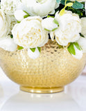 Large White Rose Peony Arrangement, Artificial Faux Floral Centerpiece, High-quality Silk Flowers in Gold Metal Vase for Home Decor