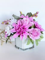Dahlia, Roses Daisies Arrangement, Faux Flowers in Vase, Floral Decor Centerpiece, Artificial Flowers Silk Floral Arrangement, Home Decor