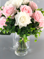 Real Touch White and Pink Rose | Greenery Artificial Faux Arrangement, Floral Centerpiece, Home Decor