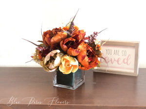 Thanksgiving Arrangement, Peonies Ranunculus in Vase, Floral Decor Centerpiece, Artificial Flowers Silk Floral Arrangement