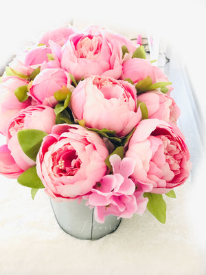 Pink Peonies Floral Arrangement, Artificial Faux Centerpiece