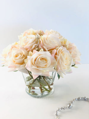 Blush Rose Real-Touch Arrangement in Glass Vase | Blue Paris