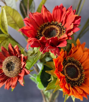 Mix Faux Flower Arrangement, Sunflowers and Greens in Vase, Floral Decor Silk Flower Centerpiece, Faux Artificial Flowers Silk Arrangement