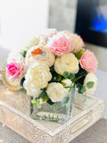 Light Pink & White Roses, Real Touch Flowers, Blush Peonies, Faux Flower Arrangement, Table Centerpiece, French Country Floral Home Decor