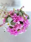 Dahlia, Roses Daisies Arrangement, Faux Flowers in Vase, Floral Decor Centerpiece, Artificial Flowers Silk Floral Arrangement, Home Decor