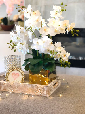 White 8 Stems Phalaenopsis Orchid Arrangement, Real Touch Flower