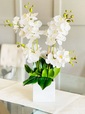 White 8 Stems Phalaenopsis Orchid Arrangement, Real Touch Flower in Vase, Faux Floral Decor