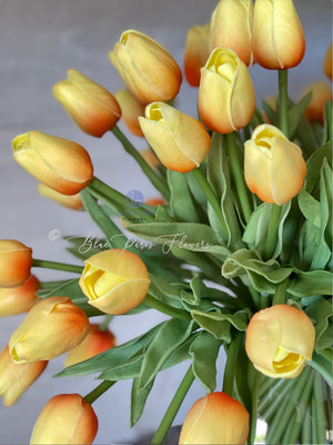 X-Large 60 Yellow Tulips | Modern Faux Floral Arrangement Real Touch Artificial Centerpiece Faux Flowers in Glass Vase Faux Flowers in Vase