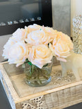 Blush Rose Arrangement | Real Touch | French Country | Artificial Faux Forever Flowers in Glass Vase for Home Decor by Blue Paris Flowers