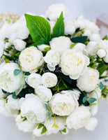 Large White Rose Peony Arrangement, Artificial Faux Floral Centerpiece, High-quality Silk Flowers in Gold Metal Vase for Home Decor