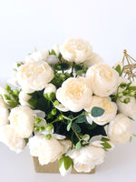 White Rose Peony Arrangement, Artificial Faux Centerpiece