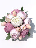 Pink Peony Arrangement, Artificial Faux Centerpiece, Natural Touch Flowers in Glass Vase Home Decor