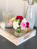 Faux Pink Rose Arrangement in Vase, Floral Decor Centerpiece, Artificial Flowers, Real Touch Roses