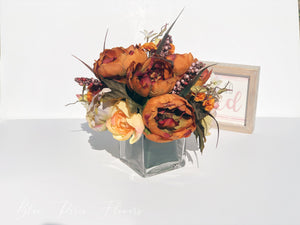 Thanksgiving Arrangement, Peonies Ranunculus in Vase, Floral Decor Centerpiece, Artificial Flowers Silk Floral Arrangement