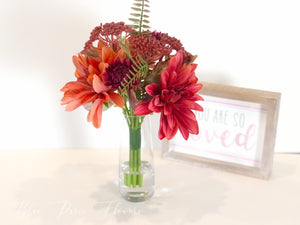 Thanksgiving Rusty Red Dahlias Floral, Artificial Faux Arrangement