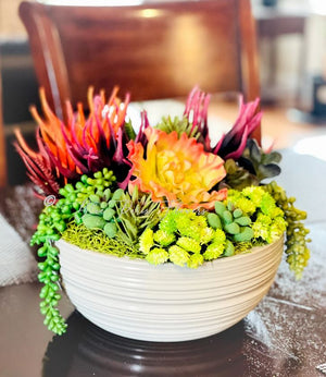 Succulents in Gray Modern Vase, Faux Artificial Greens Succulents Plants Table Centerpiece Floral Decor Centerpiece, Faux Florals Blue Paris