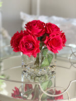 Red Real Touch Roses Arrangement, Artificial Faux Centerpiece, Natural Touch Flowers in Glass Vase Home Decor, Floral Arrangement Blue Paris